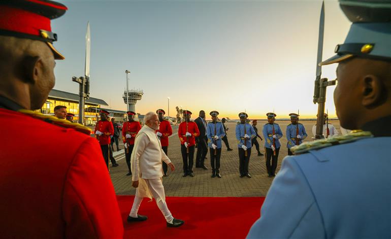 PM emplanes from Namibia to Delhi after completing his successful and productive five-nation visit on July 09, 2025.