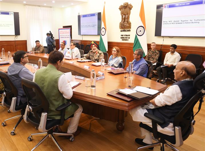 The Union Minister for Defence, Shri Rajnath Singh chairs the first Governing Council Meeting of National Cadet Corps Alumni Association (NCCAA), in New Delhi on July 11, 2025.