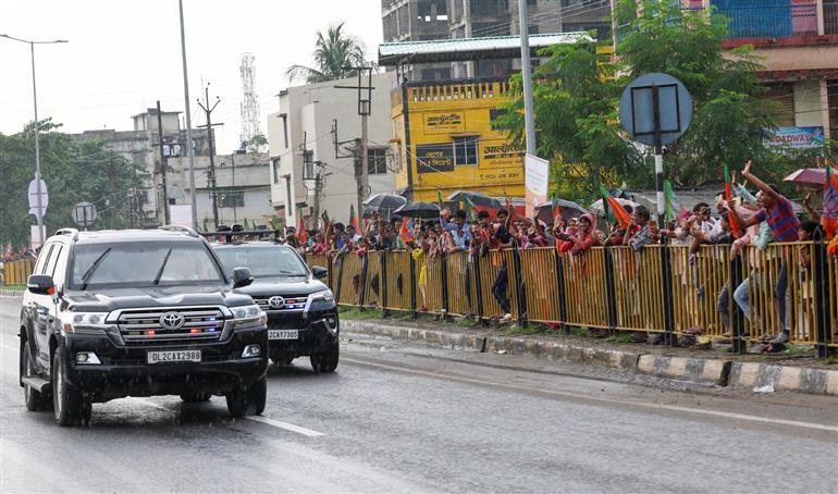 PM receives warm welcome by people on his arrival at Durgapur, in West Bengal on July 18, 2025.