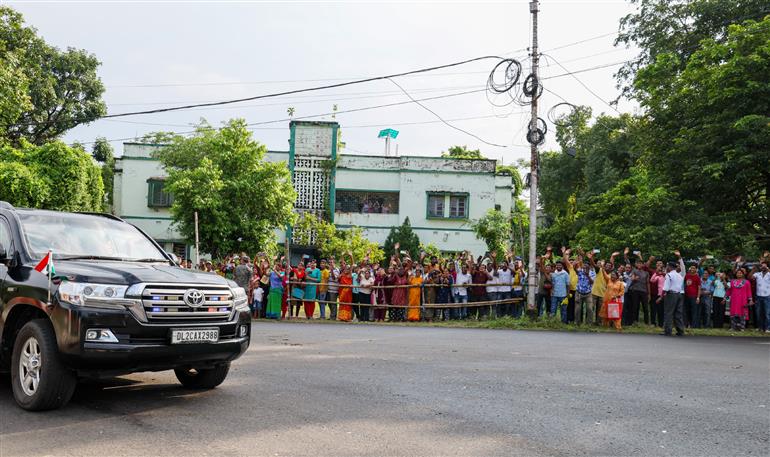 PM receives warm welcome by people on his arrival at Durgapur, in West Bengal on July 18, 2025.