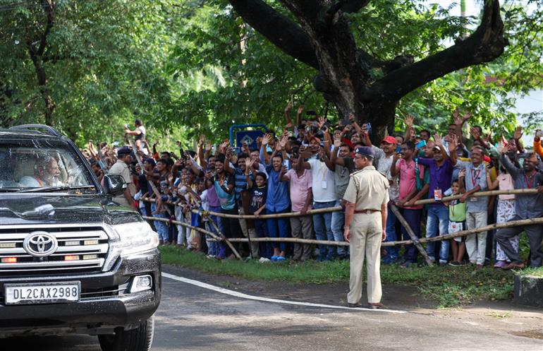 PM receives warm welcome by people on his arrival at Durgapur, in West Bengal on July 18, 2025.