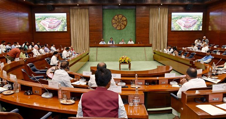 The Union Minister of Minority Affairs & Parliamentary Affairs, Shri Kiren Rijiju holds a meeting with floor leaders of Political Parties at Parliament House, in New Delhi on July 20, 2025.