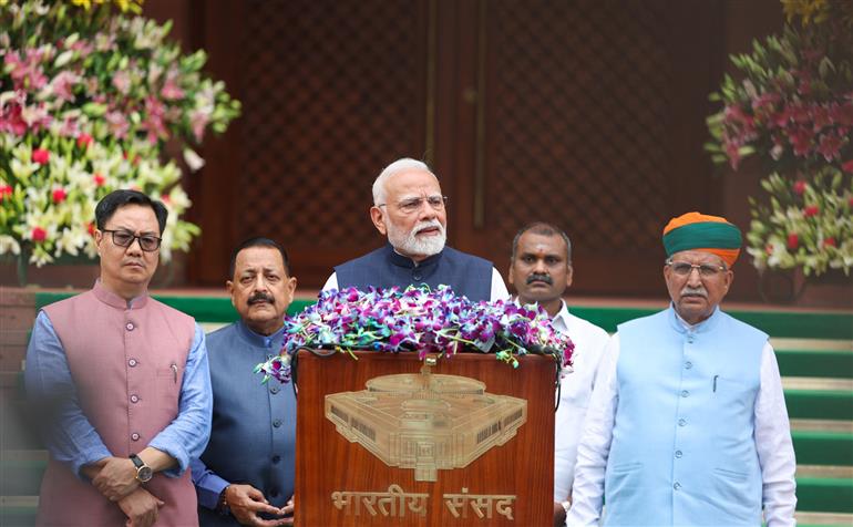 PM addresses the media ahead of the Monsoon Session of Parliament, in Parliament House, New Delhi on July 21, 2025.