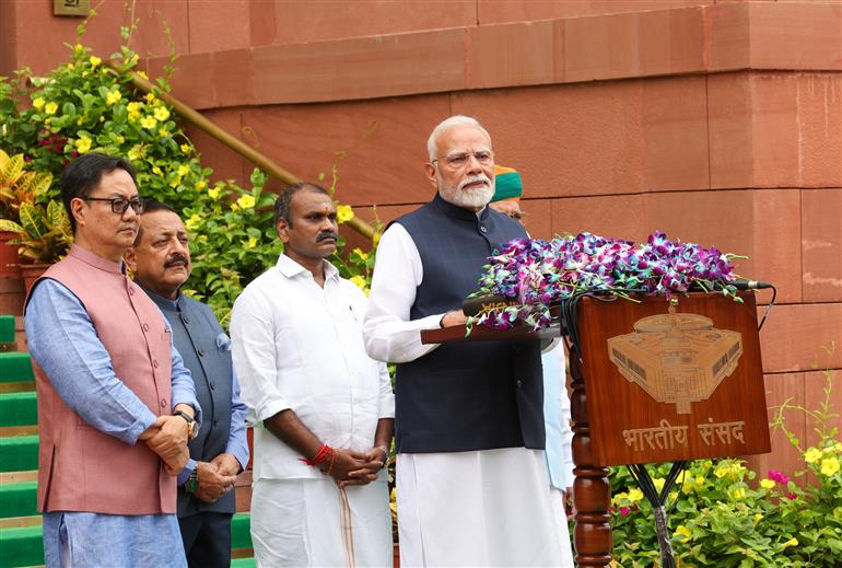 PM addresses the media ahead of the Monsoon Session of Parliament, in Parliament House, New Delhi on July 21, 2025.