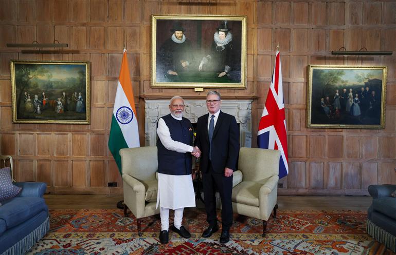 PM meeting with the Prime Minister of the United Kingdom, Mr. Keir Starmer at London, in England on July 24, 2025.:Prime Minister's Office PM meeting with the Prime Minister of the United Kingdom, Mr. Keir Starmer at London, in England on July 24, 2025.:Prime Minister