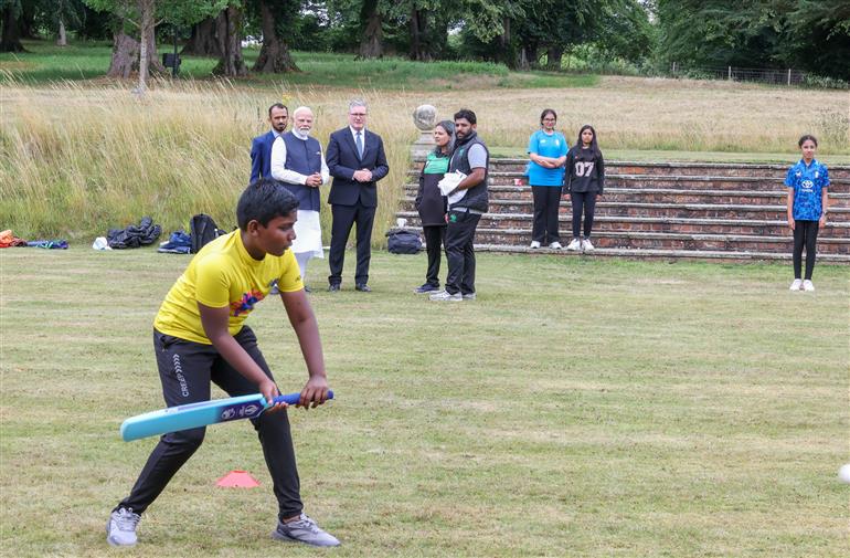 PM and the Prime Minister of the United Kingdom, Mr. Keir Starmer interaction with members of the ‘Buckingham Street Cricket Hub’ in London, England on July 24, 2025.:Prime Minister's Office PM and the Prime Minister of the United Kingdom, Mr. Keir Starmer interaction with members of the ‘Buckingham Street Cricket Hub’ in London, England on July 24, 2025.:Prime Minister