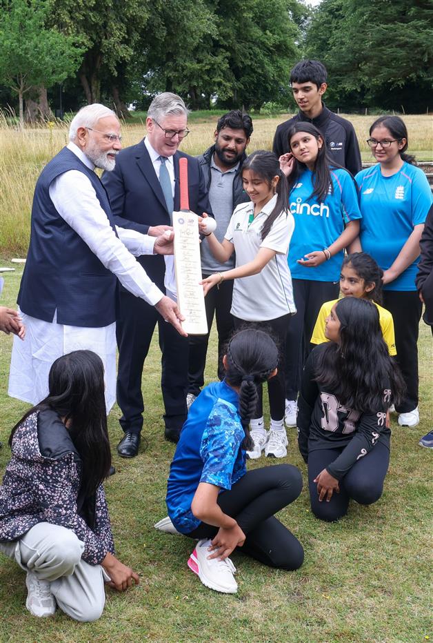 PM and the Prime Minister of the United Kingdom, Mr. Keir Starmer interaction with members of the ‘Buckingham Street Cricket Hub’ in London, England on July 24, 2025.:Prime Minister's Office PM and the Prime Minister of the United Kingdom, Mr. Keir Starmer interaction with members of the ‘Buckingham Street Cricket Hub’ in London, England on July 24, 2025.:Prime Minister