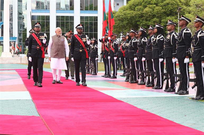 PM receives ceremonial welcome and guard of honour at Malé, in Maldives on July 25, 2025.:Prime Minister's Office PM receives ceremonial welcome and guard of honour at Malé, in Maldives on July 25, 2025.:Prime Minister