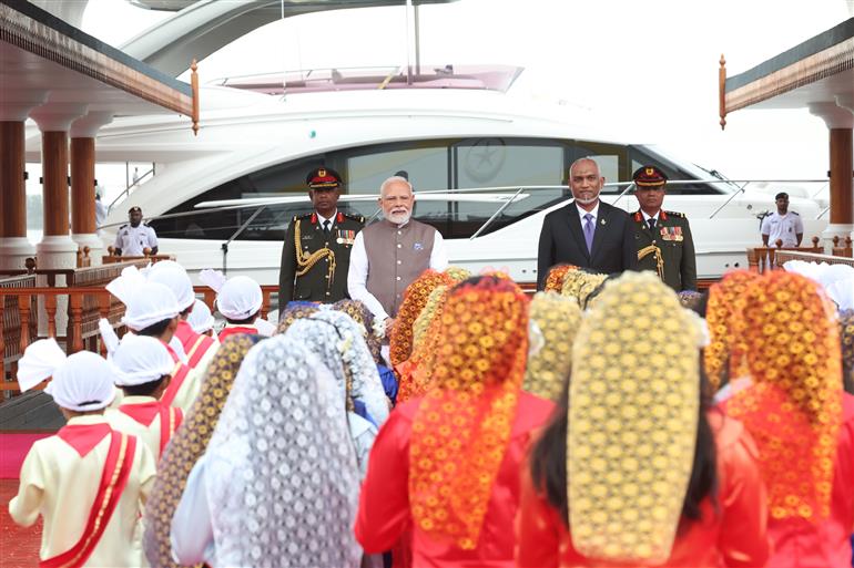 PM receives ceremonial welcome and guard of honour at Malé, in Maldives on July 25, 2025.:Prime Minister's Office PM receives ceremonial welcome and guard of honour at Malé, in Maldives on July 25, 2025.:Prime Minister
