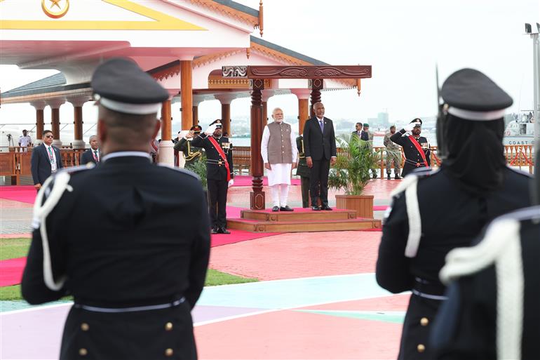 PM receives ceremonial welcome and guard of honour at Malé, in Maldives on July 25, 2025.