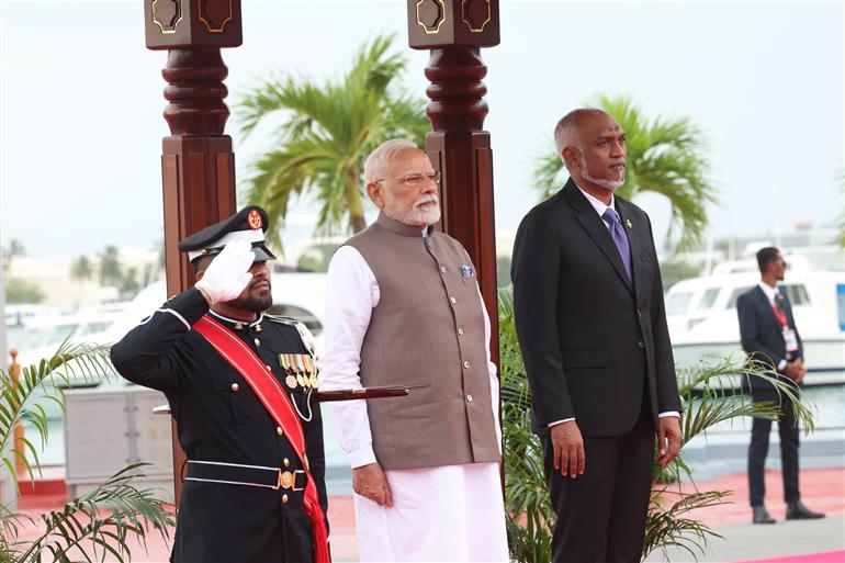 PM receives ceremonial welcome and guard of honour at Malé, in Maldives on July 25, 2025.