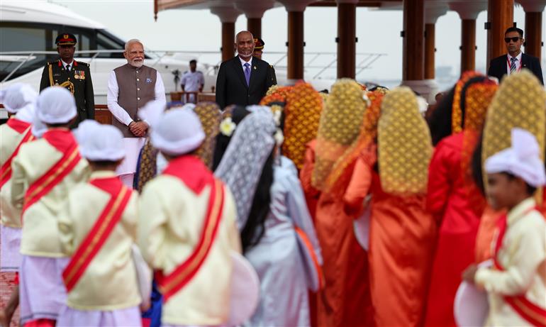 PM receives ceremonial welcome and guard of honour at Malé, in Maldives on July 25, 2025.
