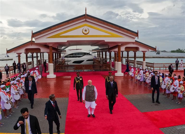 PM receives ceremonial welcome and guard of honour at Malé, in Maldives on July 25, 2025.