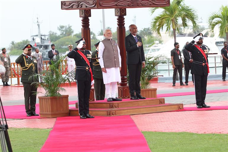 PM receives ceremonial welcome and guard of honour at Malé, in Maldives on July 25, 2025.