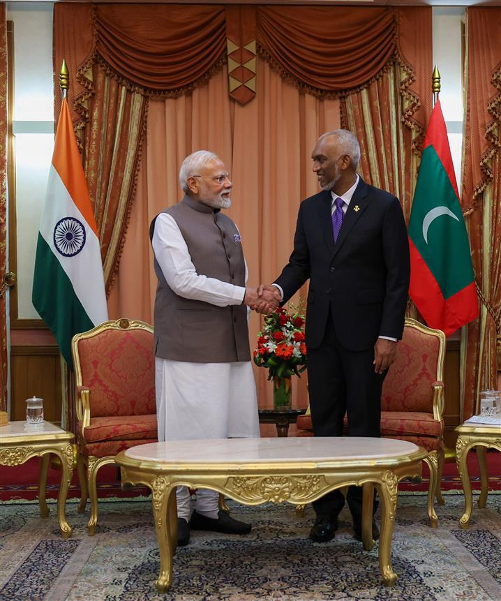 PM holds a bilateral meeting with the President of Maldives, Dr. Mohamed Muizzu at Malé, in Maldives on July 25, 2025.:Prime Minister's Office PM holds a bilateral meeting with the President of Maldives, Dr. Mohamed Muizzu at Malé, in Maldives on July 25, 2025.:Prime Minister