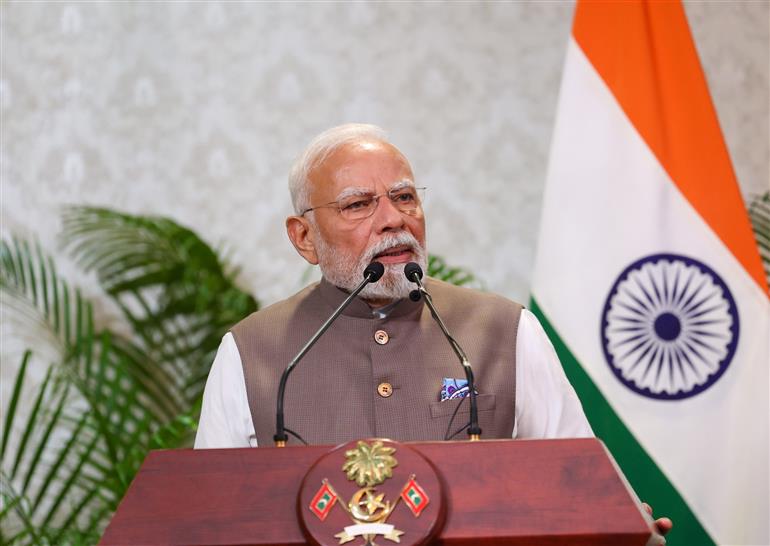 PM addressing at Press Statements in Malé, Maldives on July 25, 2025.:Prime Minister's Office PM addressing at Press Statements in Malé, Maldives on July 25, 2025.:Prime Minister