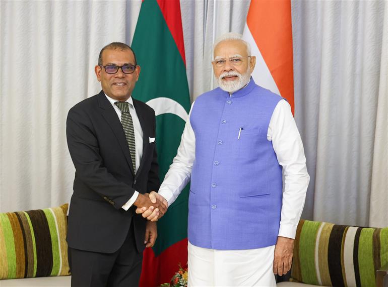 PM meeting with former President of Maldives, Mr. Mohamed Nasheed at Male, in Maldives on July 26, 2025.:Prime Minister's Office PM meeting with former President of Maldives, Mr. Mohamed Nasheed at Male, in Maldives on July 26, 2025.:Prime Minister
