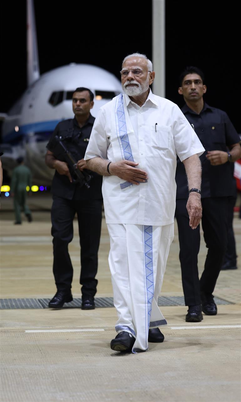 PM arrives at Tuticorin Airport, in Tamil Nadu on July 26, 2025.