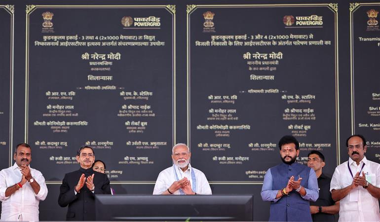 PM lays the foundation stone, inaugurates and dedicates to the nation various Development Projects during the public event held at Tuticorin, in Tamil Nadu on July 26, 2025.