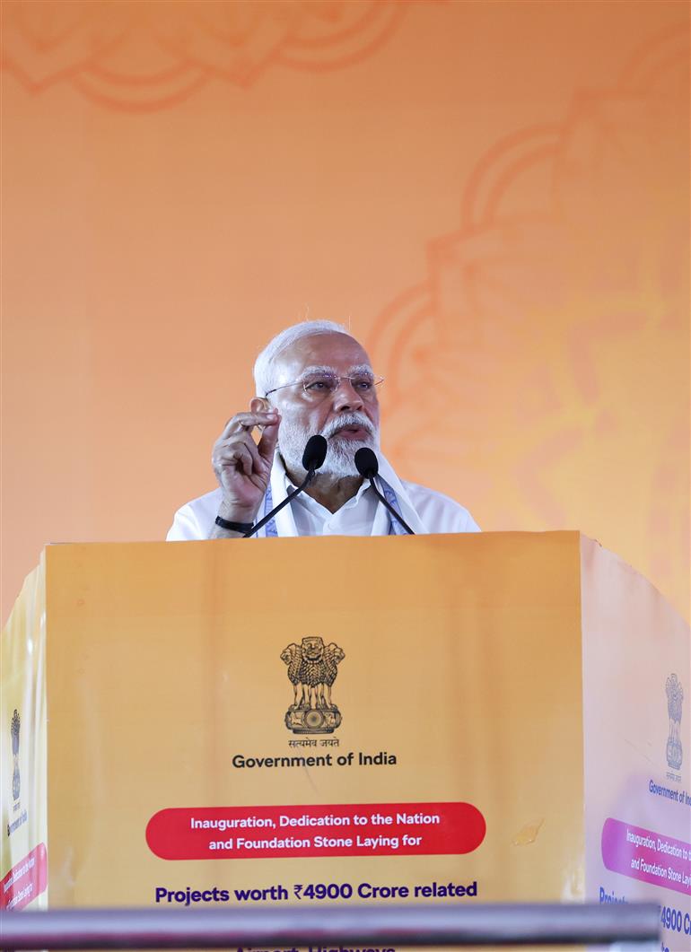 PM addressing the gathering at public event on the sidelines of the foundation stone laying,  dedication and inauguration of various Development Projects to the nation at Tuticorin, in Tamil Nadu on July 26, 2025.