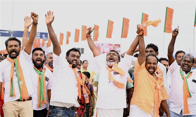 Gathering at the public event on the sidelines of the foundation stone laying,  dedication and inauguration of various Development Projects to the nation at Tuticorin, in Tamil Nadu on July 26, 2025. PM addressing on the occasion.