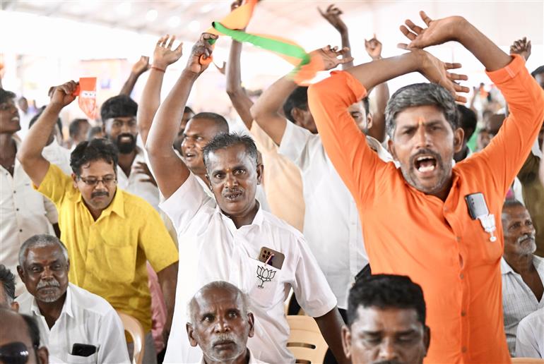 Gathering at the public event on the sidelines of the foundation stone laying,  dedication and inauguration of various Development Projects to the nation at Tuticorin, in Tamil Nadu on July 26, 2025. PM addressing on the occasion.