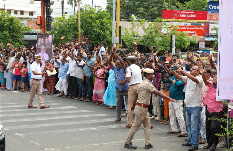 PM receives warm welcome by people at Gangaikonda Cholapuram, in Tamil Nadu on July 27, 2025.