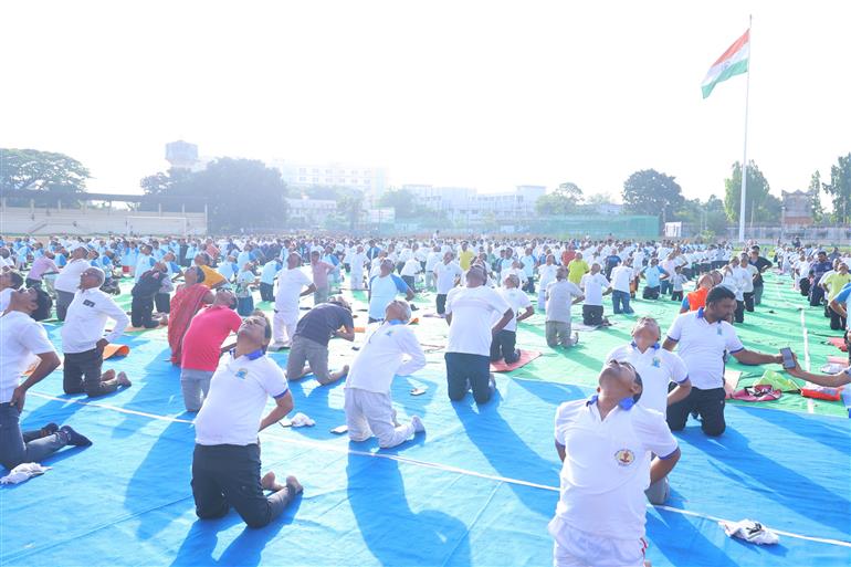 A grand yoga event was organized at Nehru Stadium in collaboration with International Naturopathy Organization (INO), Surya Foundation and Ministry of AYUSH on the occasion of 20th day pre-show to commemorate International Yoga Day-2025, on June 02, 2025.:AYUSH