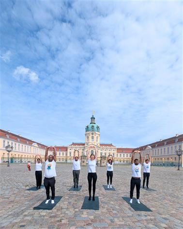 Framed by the baroque elegance of Charlottenburg Palace, The Embassy of India in Berlin and The Tagore Cultural Centre are doing Yoga and This unique session beautifully illustrated how Yoga, rooted in ancient Indian wisdom, in Berlin on June 03, 2025.:AYUSH