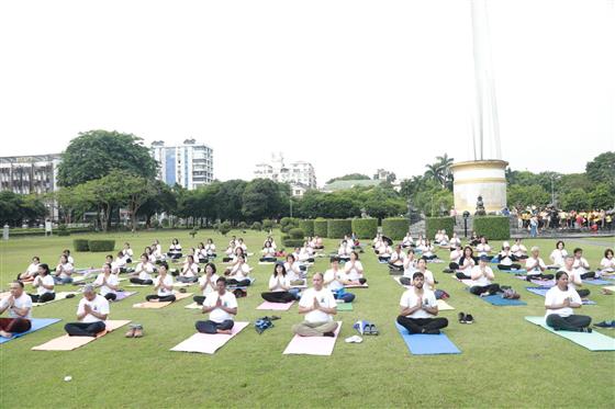 Yoga for One Earth, One Health-IDY 2025. Over 100 yoga enthusiasts and friends of India participated in our eco-friendly yoga session and tree saplings were also planted on the occasion at the iconic Mahabandoola Park, in Myanmar on June 05, 2025.:AYUSH