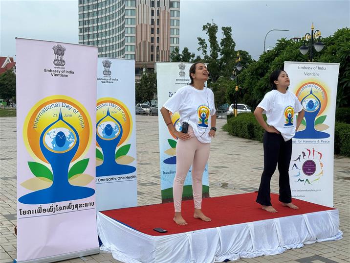 Curtain raiser for 11th International Day of Yoga. Set in the early hours of dawn, on the banks of mighty Mekong, Yoga enthusiasts from across the capital city joined Indian Embassy in Laos to usher in the countdown to the IDY2025 in Laos, on June 06, 2025.:AYUSH