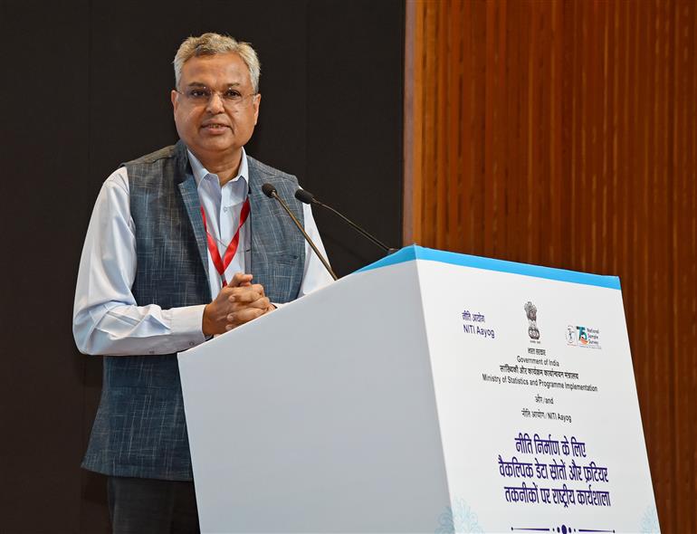 The Secretary, Ministry of Statistics and Programme Implementation (MoSPI), Dr. Saurabh Garg addressing at the Valedictory session of the National Workshop on Using Alternate Data Sources and Frontier Technologies for Policy Making at Bharat Mandapam, in New Delhi on June 06, 2025.