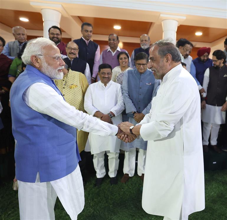 PM meets the members of various delegations who represented India in various countries at his residence (7, Lok Kalyan Marg), in New Delhi on June 10, 2025.