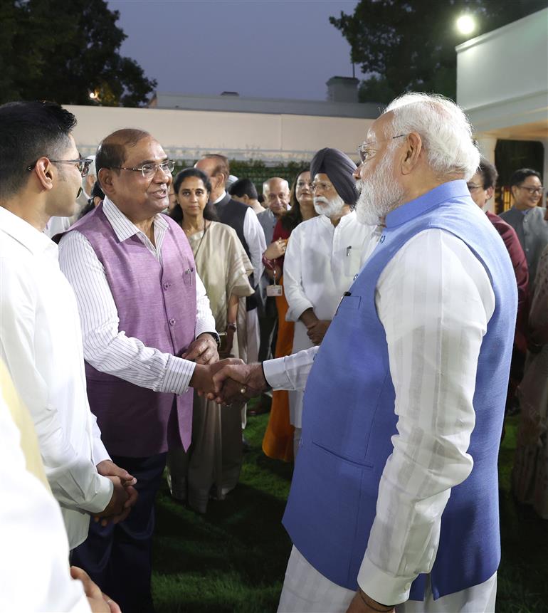 PM meets the members of various delegations who represented India in various countries at his residence (7, Lok Kalyan Marg), in New Delhi on June 10, 2025.