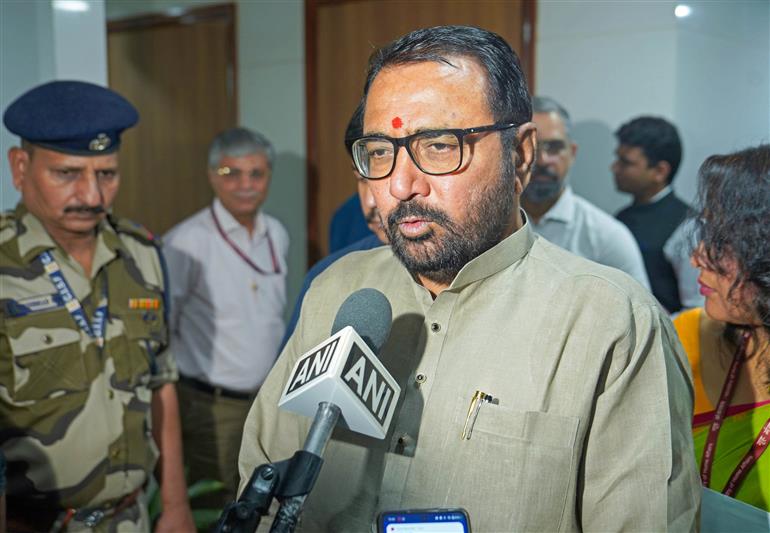 The Minister of State (Independent Charge) for Ayush and Health and Family Welfare, Shri Prataprao Jadhav interacting with media during the Curtain Raiser Press Conference for the International Day of Yoga (IDY) 2025 - marking 10 impactful years of global yoga celebration at National Media Centre (NMC), in New Delhi on June 12, 2025.