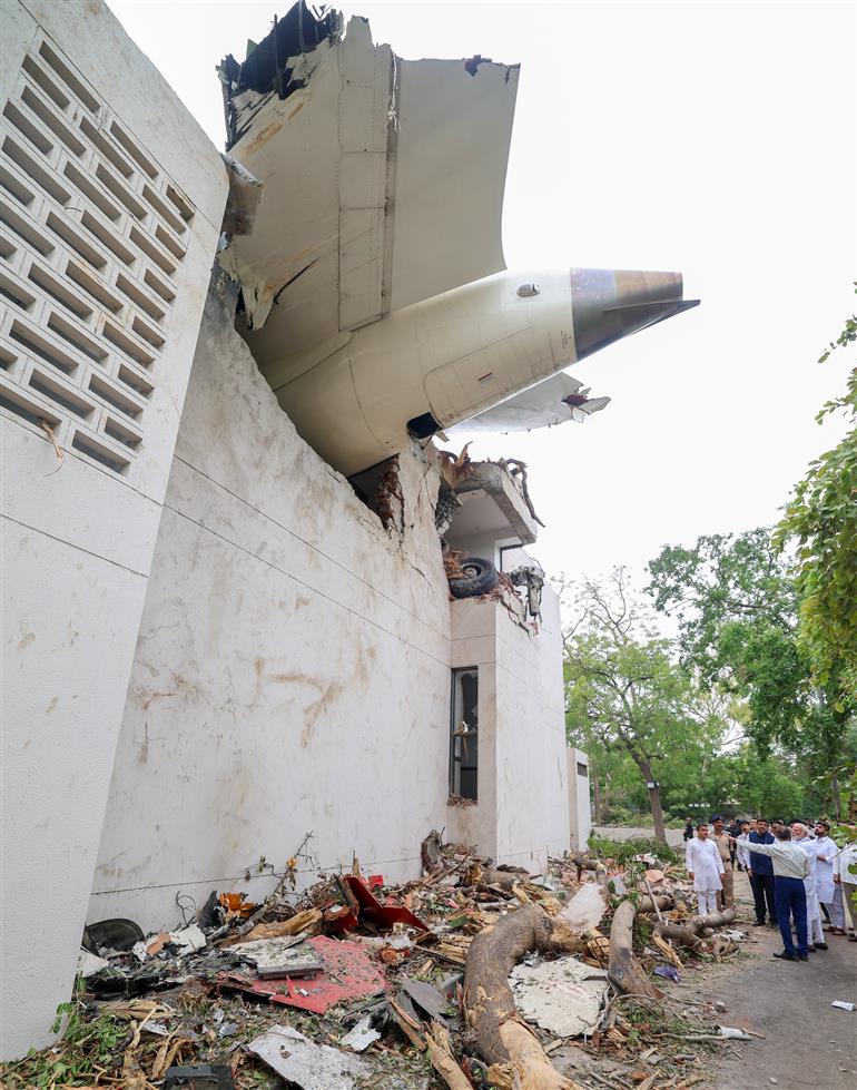 PM visits a crash site of the AI-171 flight that met with an accident at Ahmedabad, in Gujarat on June 13, 2025.