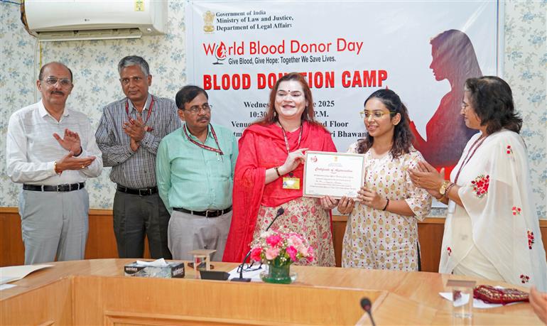 The Secretary, Department of Legal Affairs, Ministry of Law and Justice, Dr. Anju Rathi Rana graced the blood donation camp held to marking the ‘World Blood Donor Day’ at Shastri Bhawan, in New Delhi on June 13, 2025.