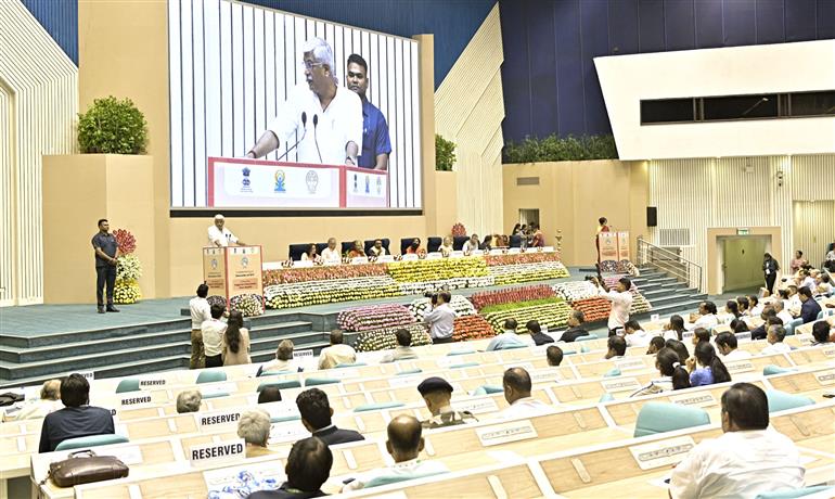 The Union Minister of Culture and Tourism, Shri Gajendra Singh Shekhawat addressing at the “Yoga Connect 2025” as part of the 11th International Yoga Day program at Vigyan Bhavan, in New Delhi on June 14, 2025.