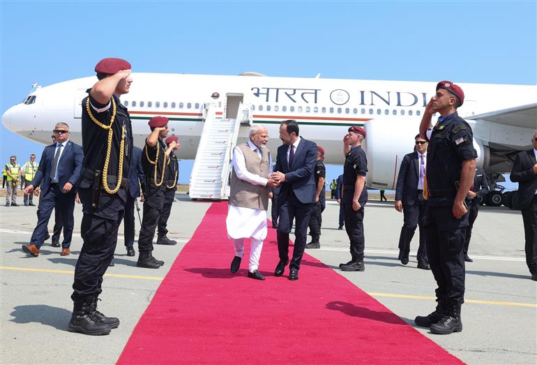 PM arrives at Larnaca International Airport, in Cyprus on June 15, 2025.:Prime Minister's Office PM arrives at Larnaca International Airport, in Cyprus on June 15, 2025.:Prime Minister