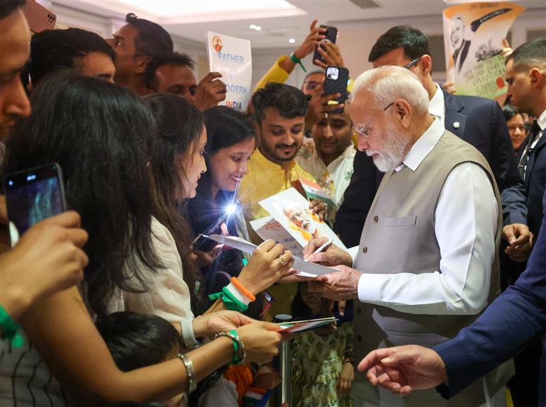 PM receives warm welcome by the Indian community, in Cyprus on June 15, 2025.