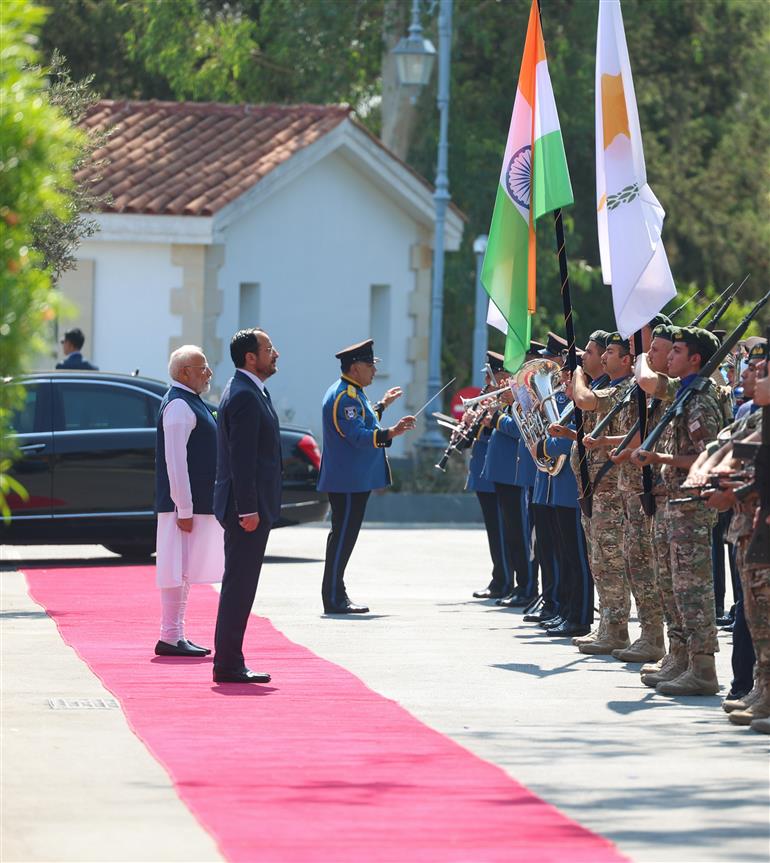PM accorded a ceremonial welcome at the Presidential Palace in Nicosia, Cyprus on June 16, 2025.:Prime Minister's Office PM accorded a ceremonial welcome at the Presidential Palace in Nicosia, Cyprus on June 16, 2025.:Prime Minister