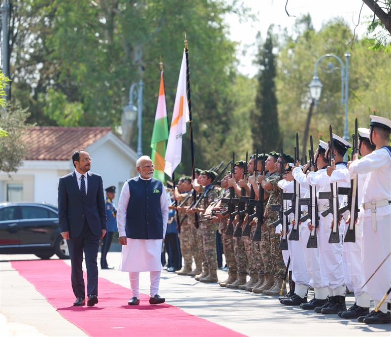 PM accorded a ceremonial welcome at the Presidential Palace in Nicosia, Cyprus on June 16, 2025.:Prime Minister's Office PM accorded a ceremonial welcome at the Presidential Palace in Nicosia, Cyprus on June 16, 2025.:Prime Minister