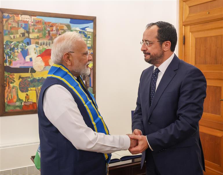 PM receiving highest honour of Cyprus in Nicosia, Cyprus on June 16, 2025.:Prime Minister's Office PM receiving highest honour of Cyprus in Nicosia, Cyprus on June 16, 2025.:Prime Minister