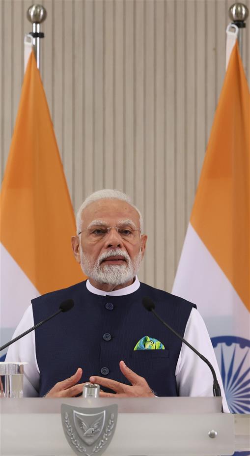 PM addressing the press meet with the President of Cyprus, Mr. Nikos Christodoulides in Nicosia, Cyprus on June 16, 2025.:Prime Minister's Office PM addressing the press meet with the President of Cyprus, Mr. Nikos Christodoulides in Nicosia, Cyprus on June 16, 2025.:Prime Minister
