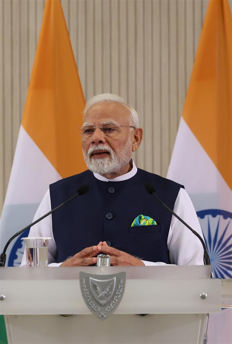 PM addressing the press meet with the President of Cyprus, Mr. Nikos Christodoulides in Nicosia, Cyprus on June 16, 2025.:Prime Minister's Office PM addressing the press meet with the President of Cyprus, Mr. Nikos Christodoulides in Nicosia, Cyprus on June 16, 2025.:Prime Minister