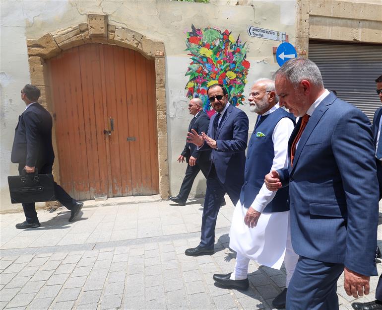 PM and the President of Cyprus, Mr. Nikos Christodoulides take a tour of the Historic Centre of Nicosia, in Cyprus on June 16, 2025.:Prime Minister's Office PM and the President of Cyprus, Mr. Nikos Christodoulides take a tour of the Historic Centre of Nicosia, in Cyprus on June 16, 2025.:Prime Minister