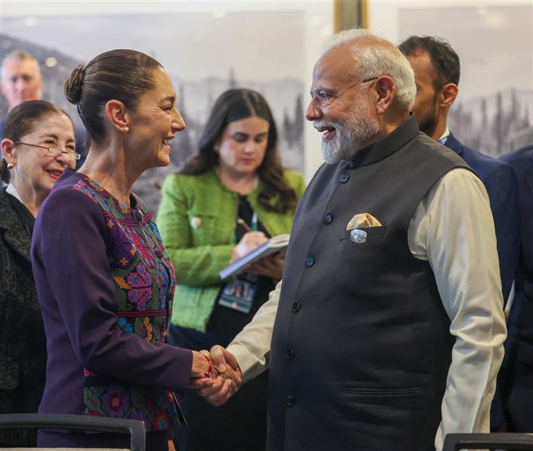 PM meets the President of Mexico, Ms. Claudia Sheinbaum Pardo on the sidelines of 51st G7 Summit at Kananaskis, in Canada on June 17, 2025.:Prime Minister's Office PM meets the President of Mexico, Ms. Claudia Sheinbaum Pardo on the sidelines of 51st G7 Summit at Kananaskis, in Canada on June 17, 2025.:Prime Minister