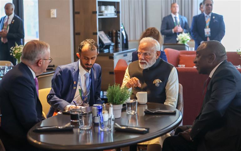 PM meets the President of South Africa, Mr. Cyril Ramaphosa and the Prime Minister of Australia, Mr. Anthony Albanese on the sidelines of the 51st G7 Summit at Kananaskis, in Canada on June 17, 2025.:Prime Minister's Office PM meets the President of South Africa, Mr. Cyril Ramaphosa and the Prime Minister of Australia, Mr. Anthony Albanese on the sidelines of the 51st G7 Summit at Kananaskis, in Canada on June 17, 2025.:Prime Minister