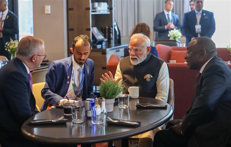 PM meets the President of South Africa, Mr. Cyril Ramaphosa and the Prime Minister of Australia, Mr. Anthony Albanese on the sidelines of the 51st G7 Summit at Kananaskis, in Canada on June 17, 2025.:Prime Minister's Office PM meets the President of South Africa, Mr. Cyril Ramaphosa and the Prime Minister of Australia, Mr. Anthony Albanese on the sidelines of the 51st G7 Summit at Kananaskis, in Canada on June 17, 2025.:Prime Minister