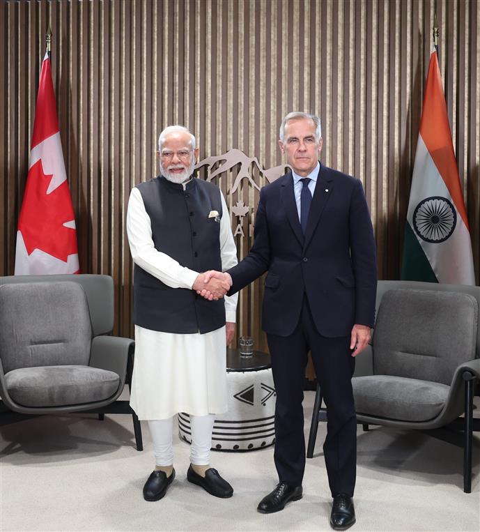 PM holds a bilateral meeting with the Prime Minister of Canada, Mr. Mark Joseph Carney on the sidelines of the 51st G7 Summit at Kananaskis, in Canada on June 17, 2025.:Prime Minister's Office PM holds a bilateral meeting with the Prime Minister of Canada, Mr. Mark Joseph Carney on the sidelines of the 51st G7 Summit at Kananaskis, in Canada on June 17, 2025.:Prime Minister